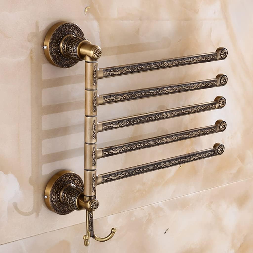 ZHOUXIAO Luxury Swing Out Towel Bar Black Gold Finish/Towel Racks for Bathroom or Kitchen, Metal Towel Bar Folding Arm Swivel Hanger Bathroom Storage Organizer Wall Mounted 5Bars
