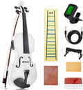 Electric/Acoustic Violin with Ebony Accessories with Carrying Case, Violin Bow, Bridge, Shoulder Rest, Stickers, Tuner, Instruction, Handcraft with Maple, Spruce (White)
