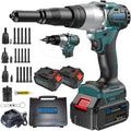 2-in-1 Electric Rivet Nut Gun for Rivets(1/8'', 5/32'', 3/16') & Rivet Nuts (1/4',5/16',3/8') with 2 Battery, Cordless Pop Rivet Insert Installation Tool