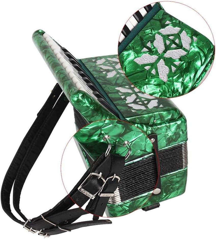 22 Buttons Accordion, 22 Keys 8 Bass Exquisite Celluloid Piano Accordion with Adjustable Straps, Professional Musical Instruments for Adults Beginners (Color : Green)