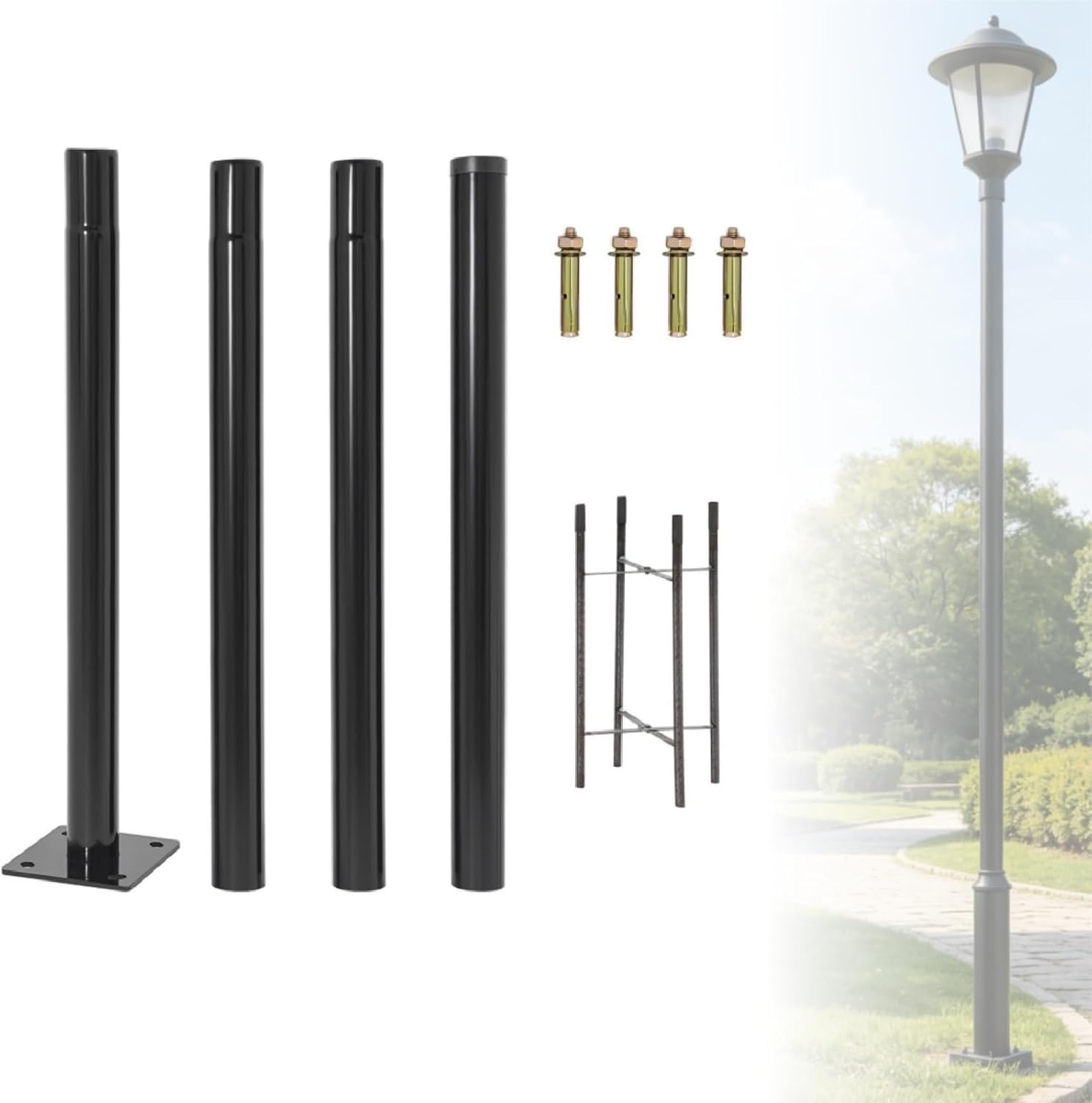 Street Light Pole, 13ft Tall Split Street Lamp Post for Outdoor Street Courtyard Parking Lot Lighting Post Fixtures with Mounting Ground Cage, Patio Lighting Pole (13FT 76mm)