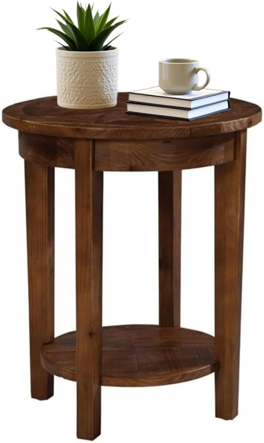 Alaterre Furniture Revive 20 Inch Round End Table with Bottom Shelf for Storage, and Unique Wood Characters - Modern Rustic Living Room Furniture