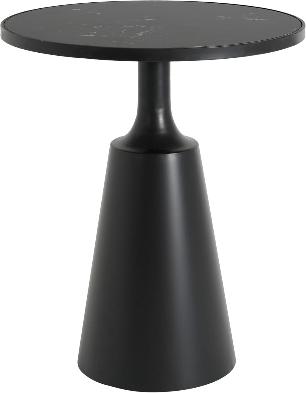 Merax Modern Iron Side Table with Marble Pattern Top (20' Diameter) – 24.25' H Accent Table with Conical Base – Minimalist Round End Table for Living Room & Bedroom & Office, Assembly-Free, Black