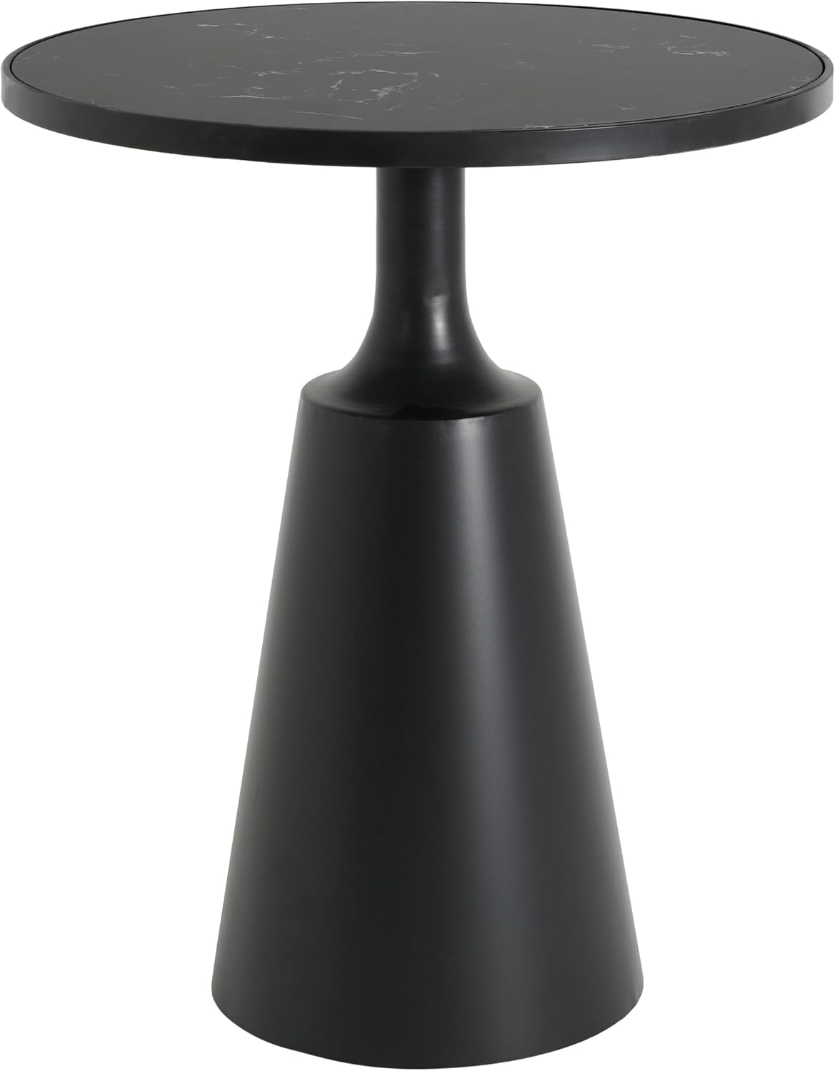 Merax Modern Iron Side Table with Marble Pattern Top (20' Diameter) – 24.25' H Accent Table with Conical Base – Minimalist Round End Table for Living Room & Bedroom & Office, Assembly-Free, Black
