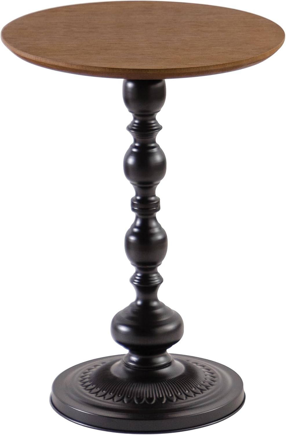 Round End Table, Framhose Small Side Table with Wood Top and Black Base, Pedestal Table for Living Room Corners Bedroom Patio and Bar（20' Hight）