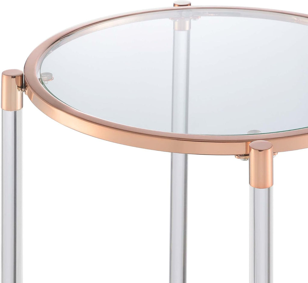 Convenience Concepts Royal Crest 2 Tier Acrylic Glass End Table, Rose Gold/Glass