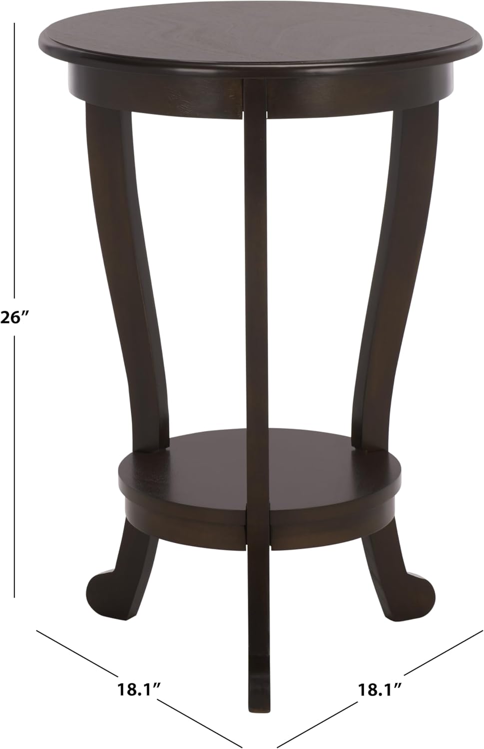 SAFAVIEH Furniture - Mary Pedestal Table - Dark Chocolate - Solid Wood - Farmhouse Pedestal Design - Ideal for Living Room, Entryway, Home Office, 18.1' W x 18.1' D x 26' H (AMH5711F)