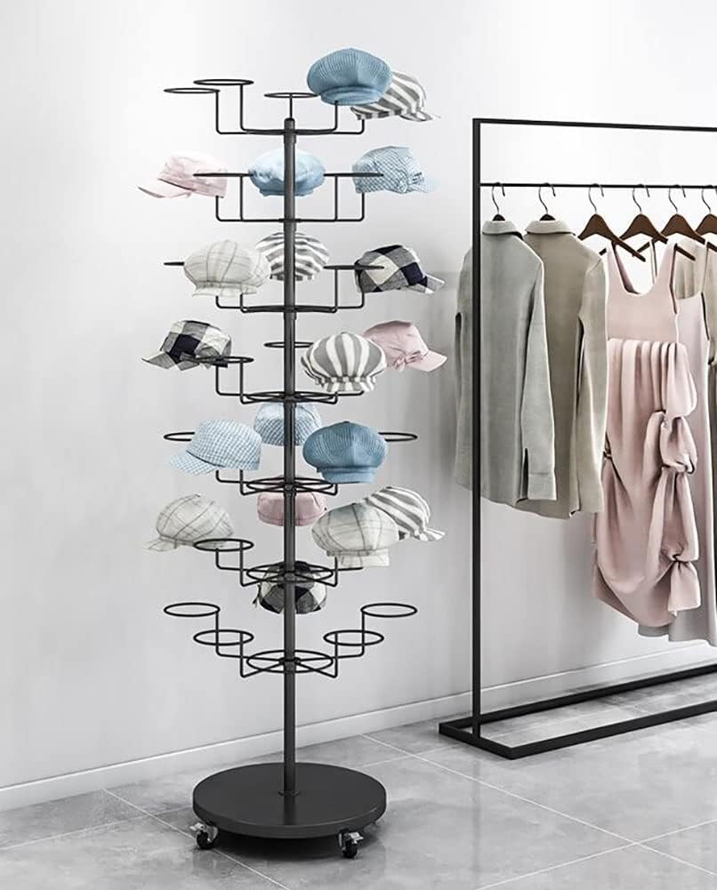 Hat Rack Hat Display Stand 7 Tiers Large Hat Racks Floor Stand with Wheels, Movable Standing Baseball Caps Display Holder - Place 35 Hats, Easy to Assemble