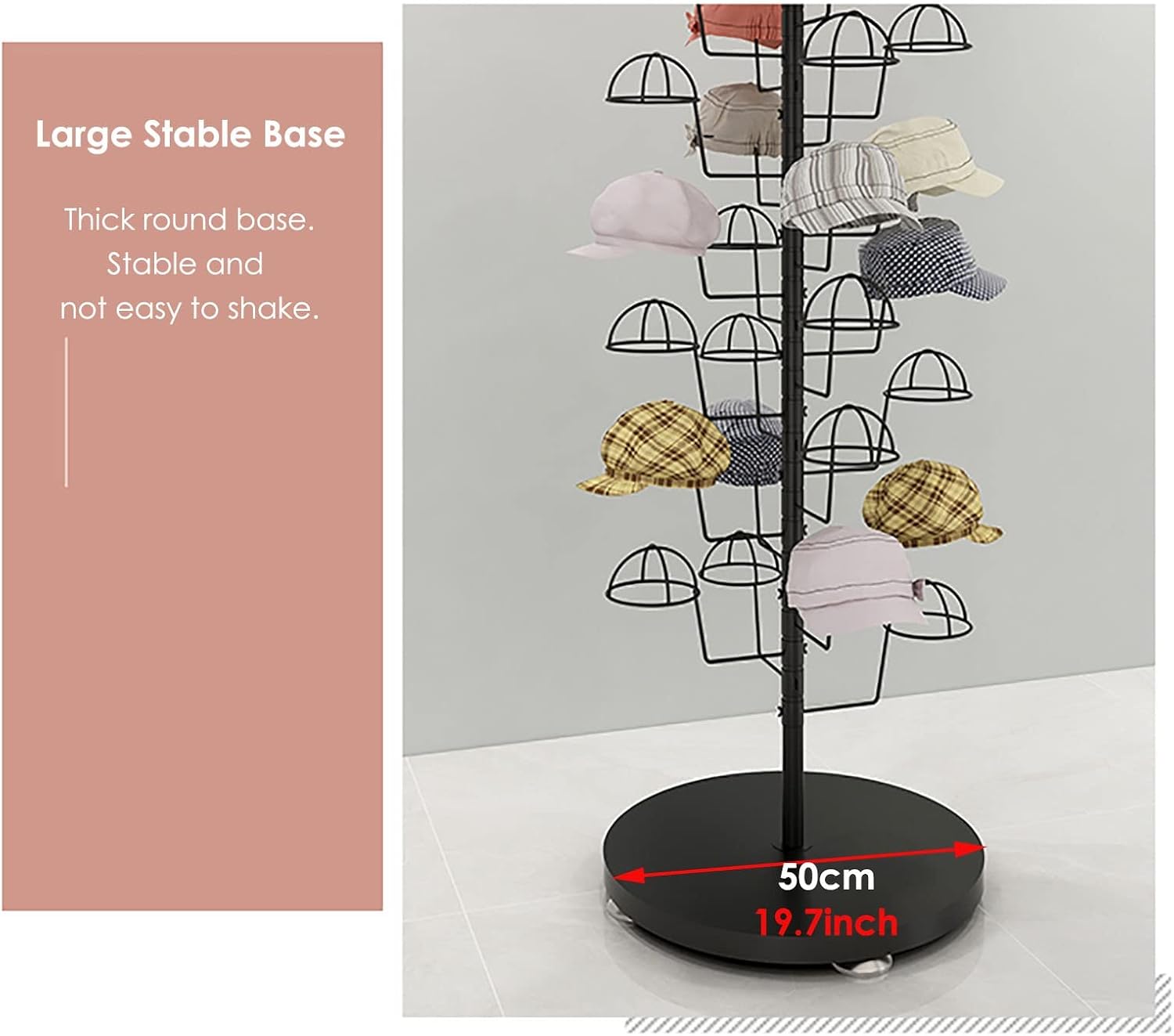 Hat Display Stand Standing Hat Racks for Baseball Caps Display, Large Capacity Metal Hat Holder Organizer - Place 30 Hats, for Commercial/Shops/Salons