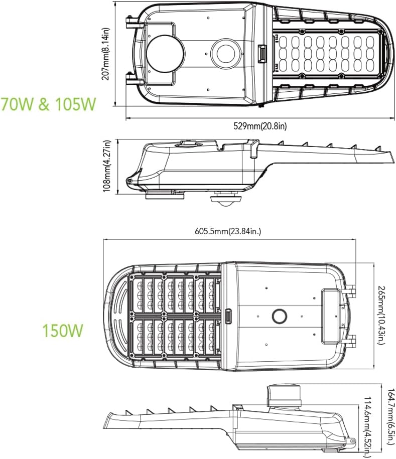 LED Roadway Light with Dusk to Dawn Photocell 70W 105W 150W 4000K/5000K 120-480V,Silver Gray Waterproof Outdoor LED Street Area Lighting,Type III UL Listed (4000K, 105W 347-480V)