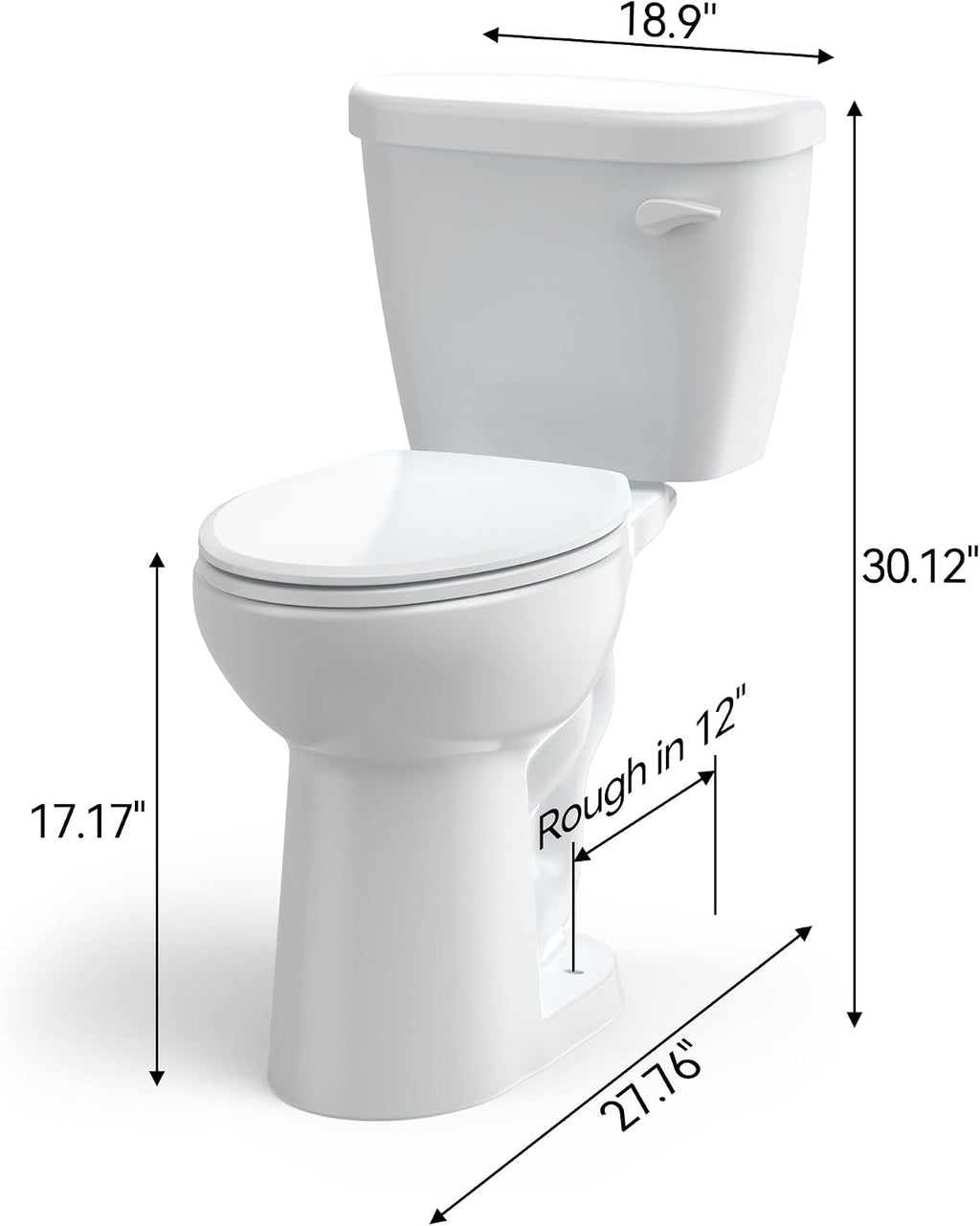 Two Piece Toilet with 17' ADA Height - CUPC Certified, Side Push Handle, 1.28 GPF, PP Cover, Elongated Bowl