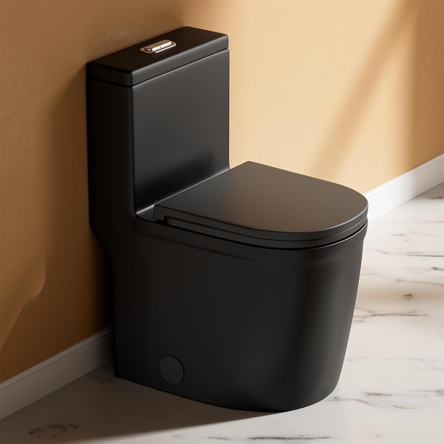 WinZo WZ5079B Compact One Piece Toilet 22.8' Depth Modern Short Design Dual Flush for Small Tiny Mini Bathroom 12' Rough-in,Matte Black