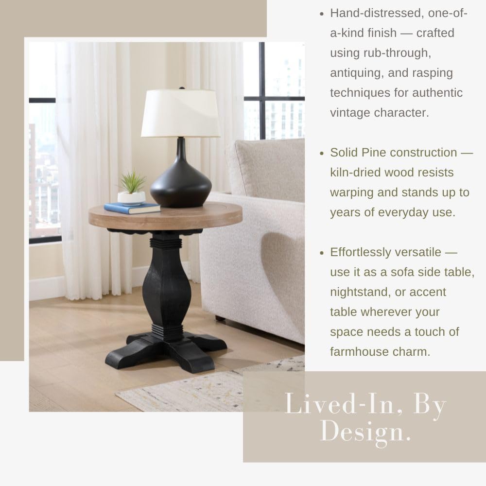 Martin Svensson Home Napa Solid Wood Pedestal End Table, Black and Driftwood