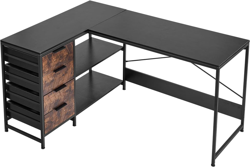 VEVOR L-Shaped Computer Desk, 59-inch Reversible Corner Gaming Desk with Drawers & Storage Shelves, Modern Stylish PC Table Sturdy Work Workstation for Home Office - Easy to Assembly