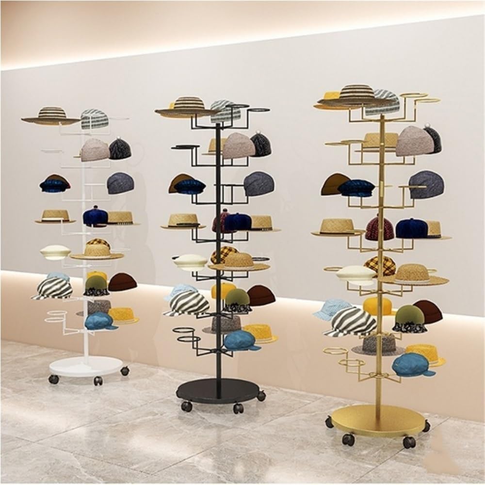 7-layers Hat Holder with Wheels, Hat Organizer for Baseball Caps, Mental Hat Display Stand, Standing Hat Rack Use in Home, Store, Vendors(Black)