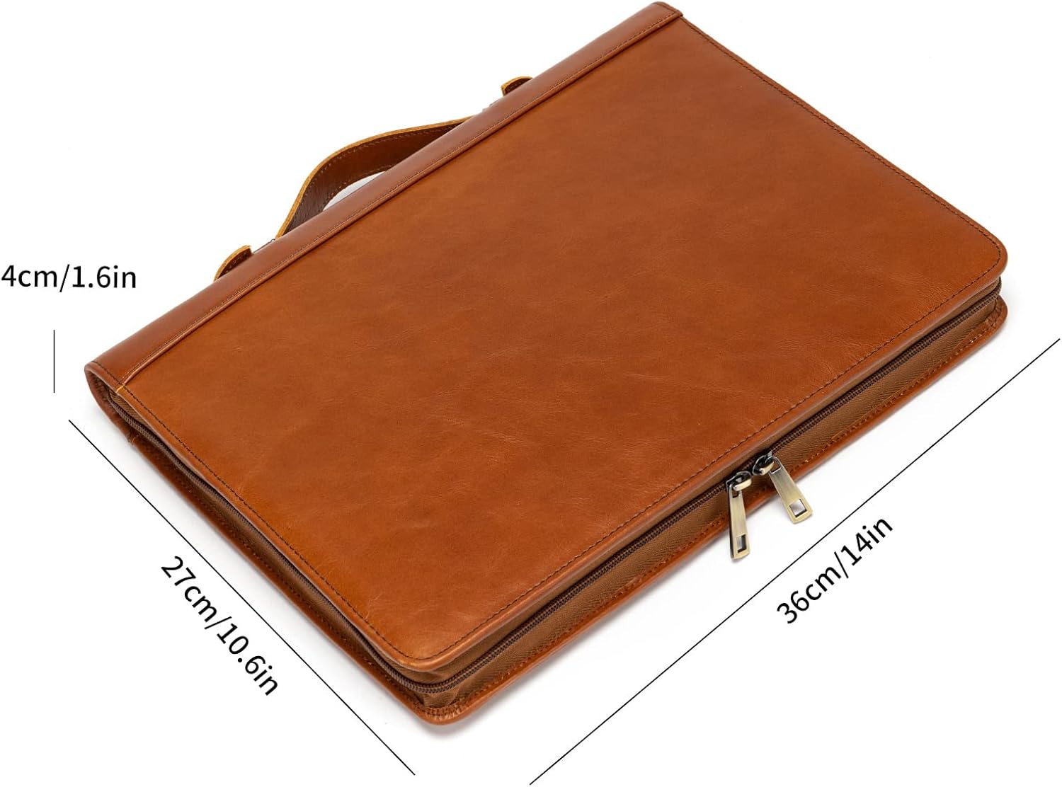 YIWEN Personalized Leather Portfolio with Handle, 3 Ring Binder, Zippered Padfolio for 13' Tablet, 8.5 x 11 Notepad, Professional Business Document Organizer (Brown, Oil Wax Leather)