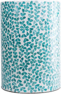 PEMAR Mother of Pearl Inlaid Cylinder Drum End Table Nacre Capiz Shell Side Table Stool Drum Accent Table Coffee Bedside Side Table Round Nightstand and Vanity Stool (Teal Floral)