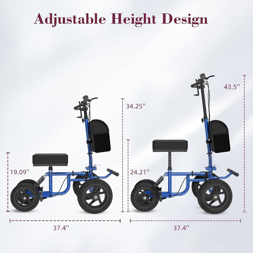 All Terrain Knee Scooter for Adults, Foldable Rolling Knee Scooter with DIY Stickers & Shock Absorber, Steerable Knee Walker for Broken Foot, Ankle Injuries & Surgery, Better Crutch Alternative