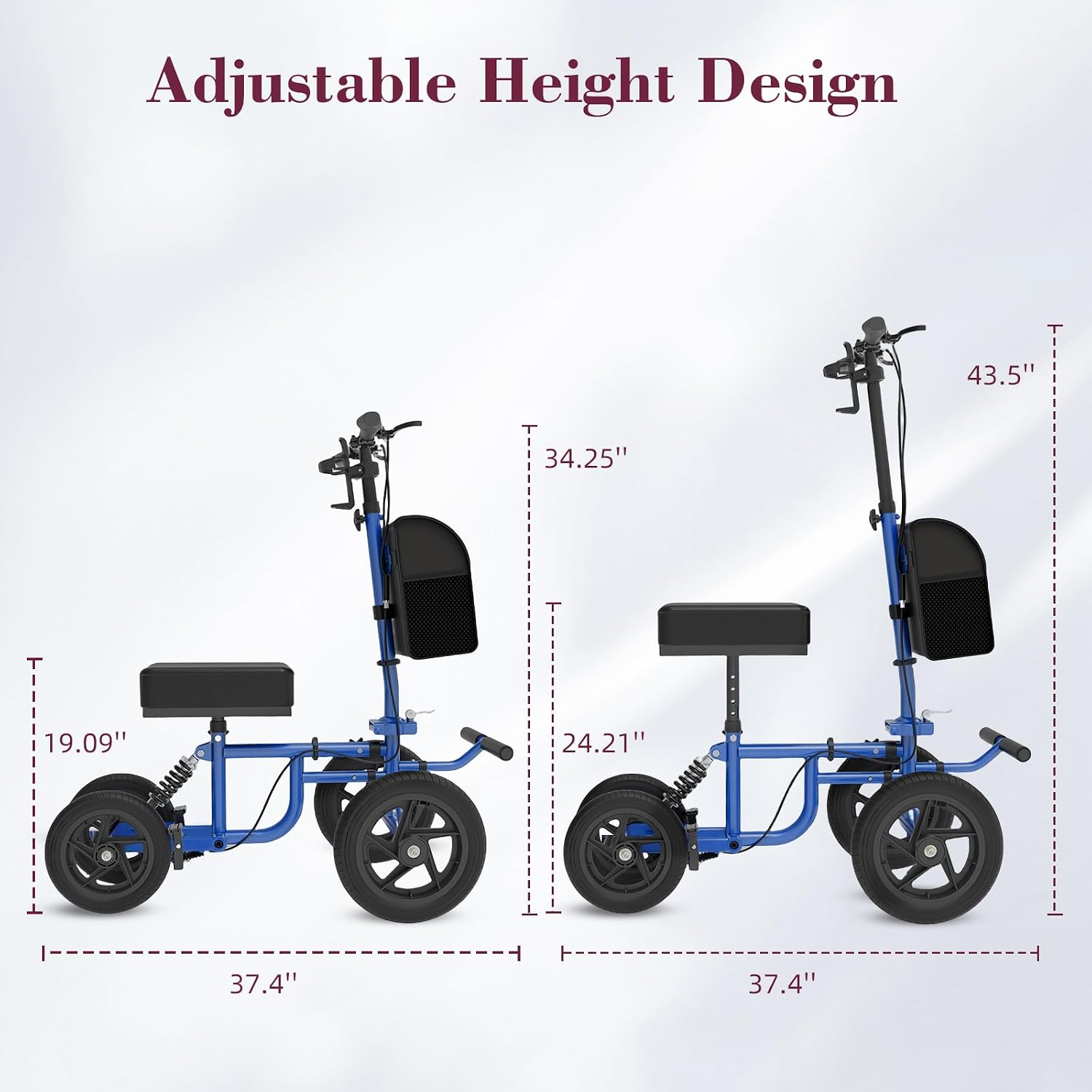 All Terrain Knee Scooter for Adults, Foldable Rolling Knee Scooter with DIY Stickers & Shock Absorber, Steerable Knee Walker for Broken Foot, Ankle Injuries & Surgery, Better Crutch Alternative