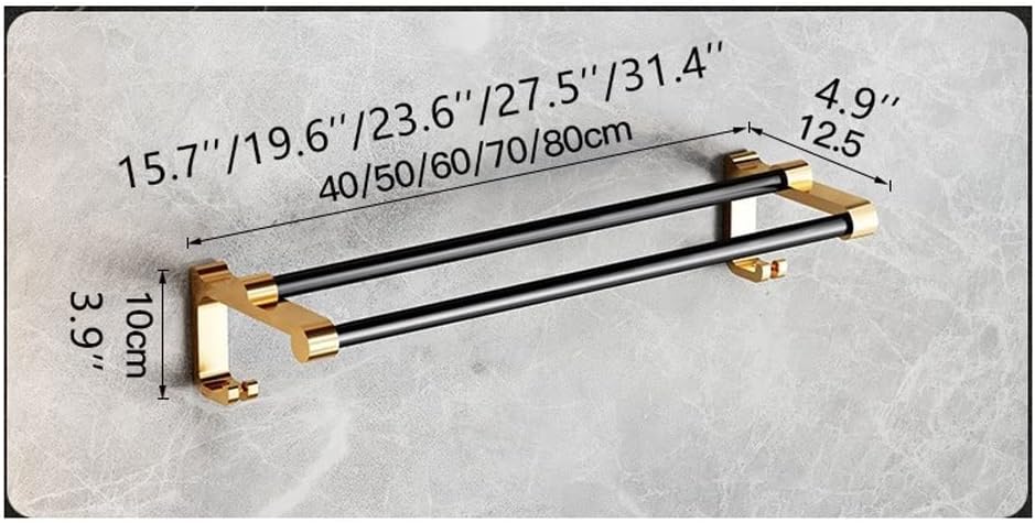Towel Bar Towel Rack for Bathroom Double Towel Bar Black and Gold Aluminum Wall Mounted Towel Rack Shower Towel Holder Hanging Rack Bathroom Accessories Towel Shelf Towel