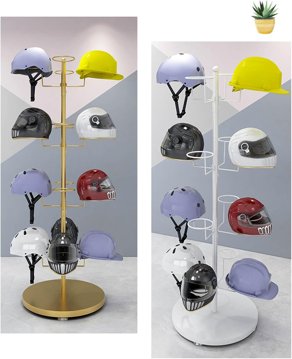 Hat Rack Helmet Stand Adjustable Swivel Hat Organizer Rack - Mobile Metal Hat Display Stand for Motorcycle Helmet, Commercial Floor Standing, Modern Baseball Cap and Fedora Hat Rack, Hard Hat Storage