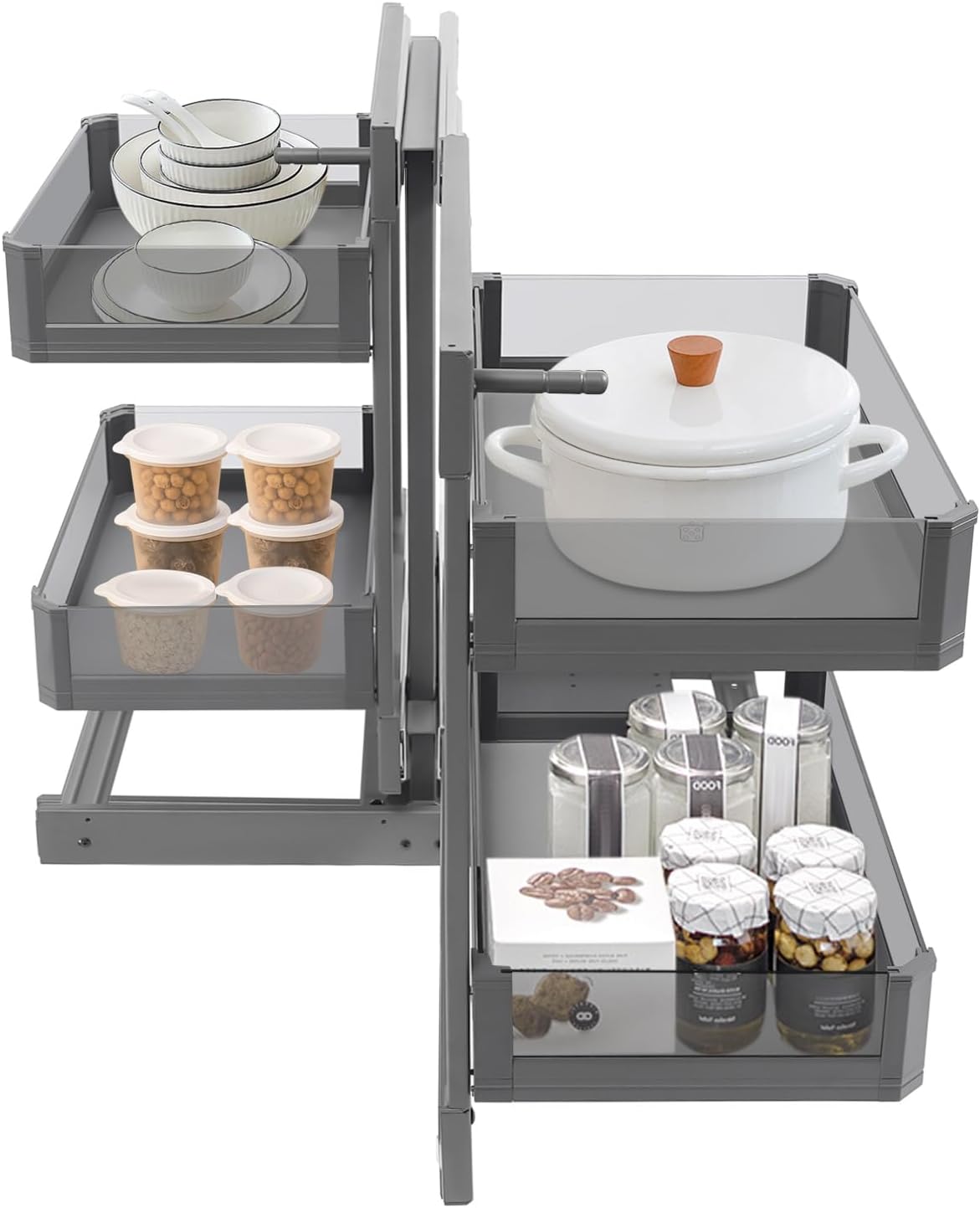 Blind Corner Cabinet Pull Out Right, 15 Inch Blind Corner Cabinet 2 Tiers Organizer Adjustable Design, Hidden Slide Out Shelves for Store Kitchen Utensils (Pull Out Left & Right, Style3)
