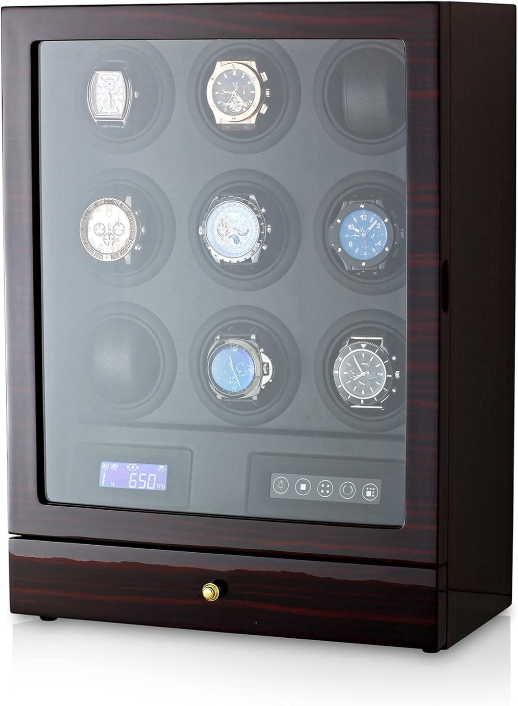 9 Watch Winder with LED Interior Light, LCD Display and 2 Watch Storage Space