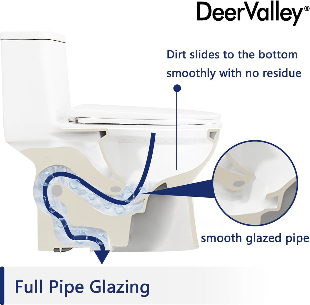 One Piece Toilet, DeerValley DV-1F52677A ADA Height 17', Dual-Flush 0.8/1.28 GPF, 12' Rough In, Elongated Soft Closing Seat Included, High Efficiency White Toilet