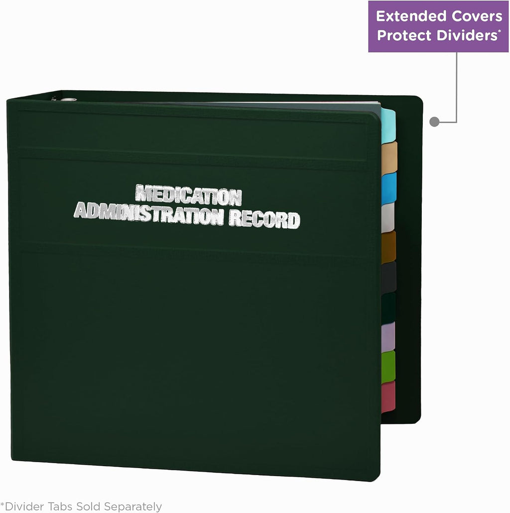 Carstens 4-Inch Heavy Duty Round Ring Binder for Medication Administration Records – Side Opening Forest Green, Case of 10, Durable Plastic No Pockets, Holds 600 Letter Sheets, Made in USA (1881-3RCS)