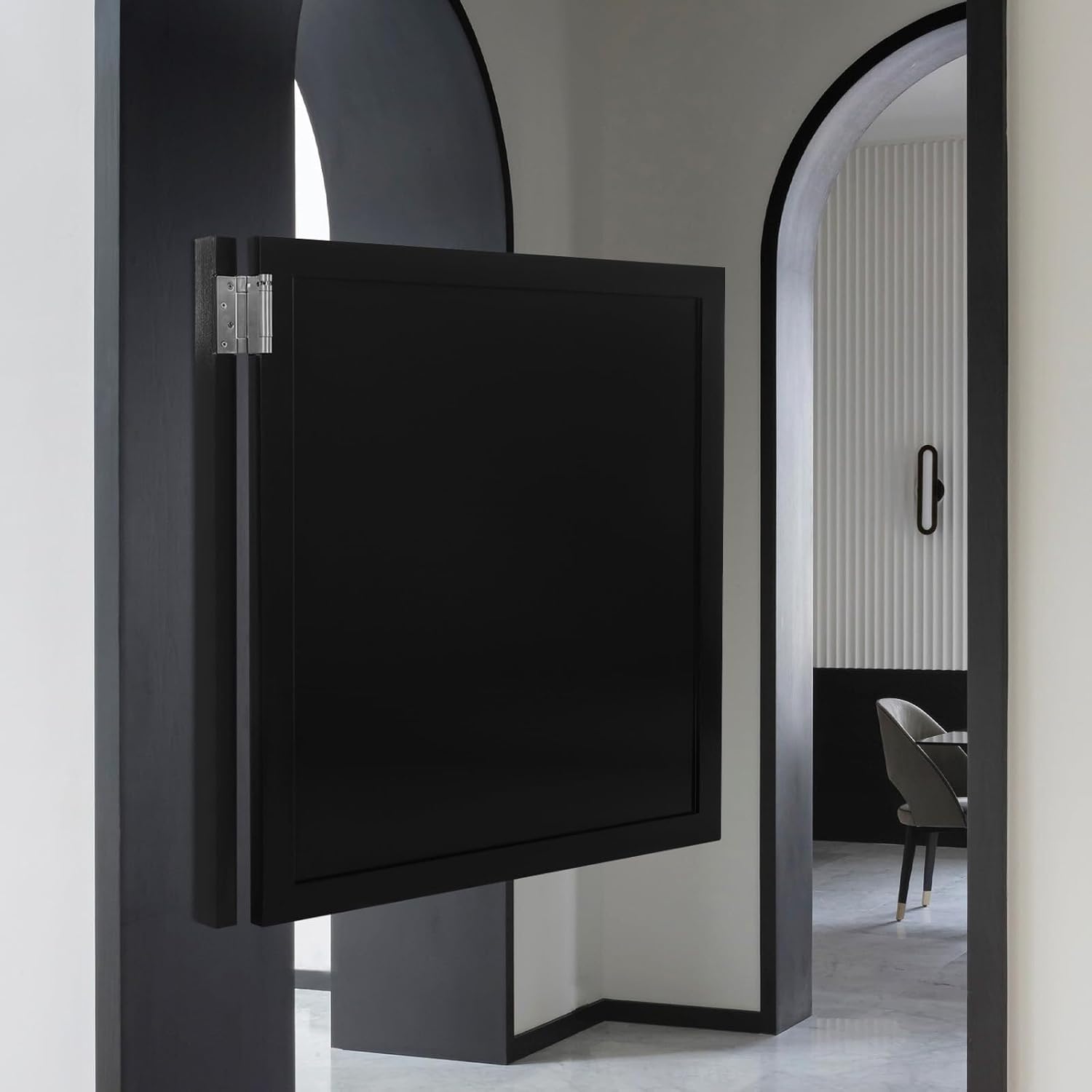Swinging Doors Cafe Doors with 3 Hinges,Wood Swing Door Interior Saloon Half Partition Door for House Kitchen Shop Entrance Pub Porch(35.4x35.4in-Black)