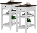 ChooChoo Side Table Living Room Set of 2, Narrow End Table with Drawer and Shelf, 3-Tier Sofa End Table for Small Space, White and Brown