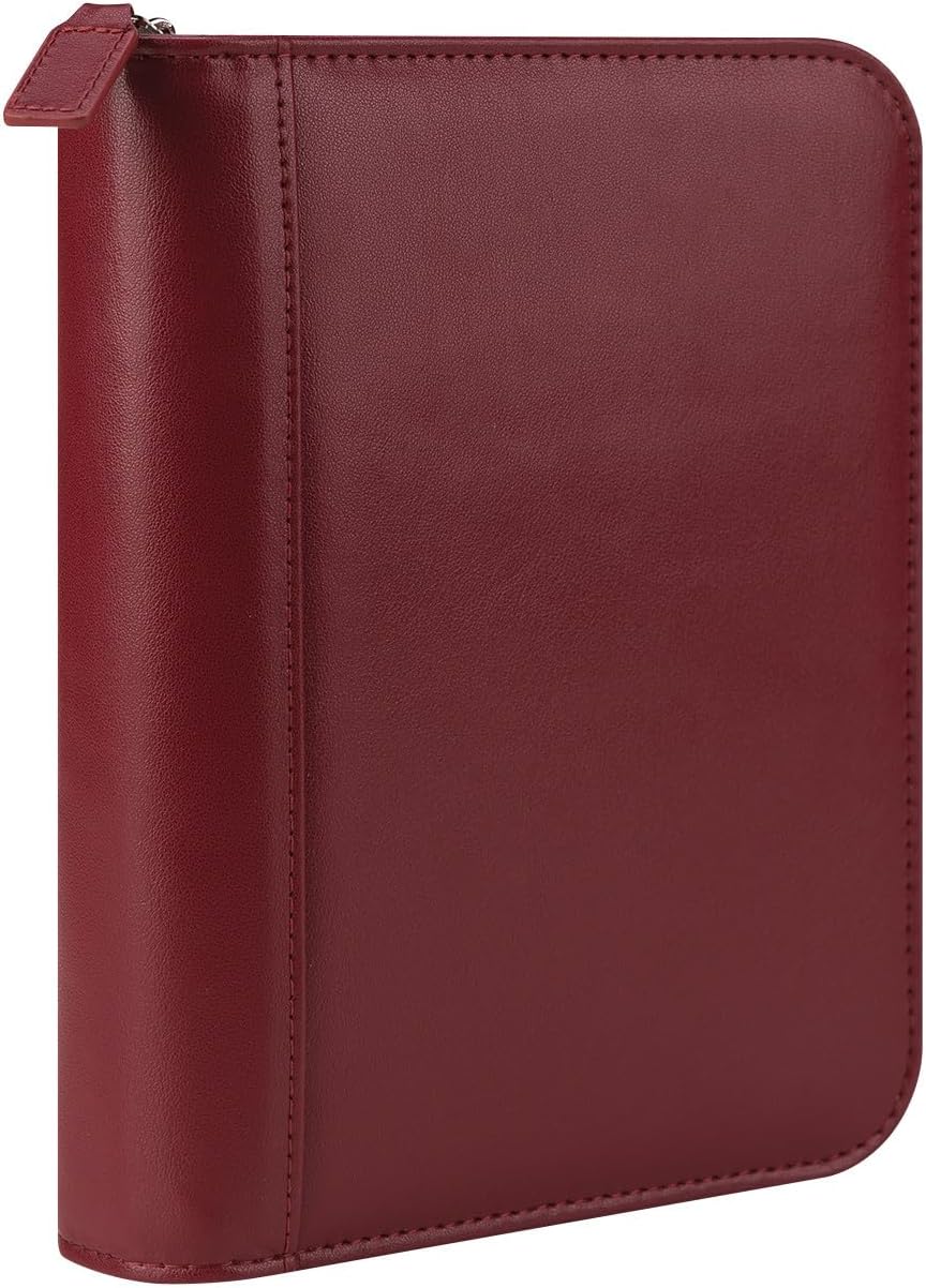 FranklinCovey - FC Signature Ring-Bound Binder for FranklinCovey Planners | Leather - Zipper Binder (Compact, Red)