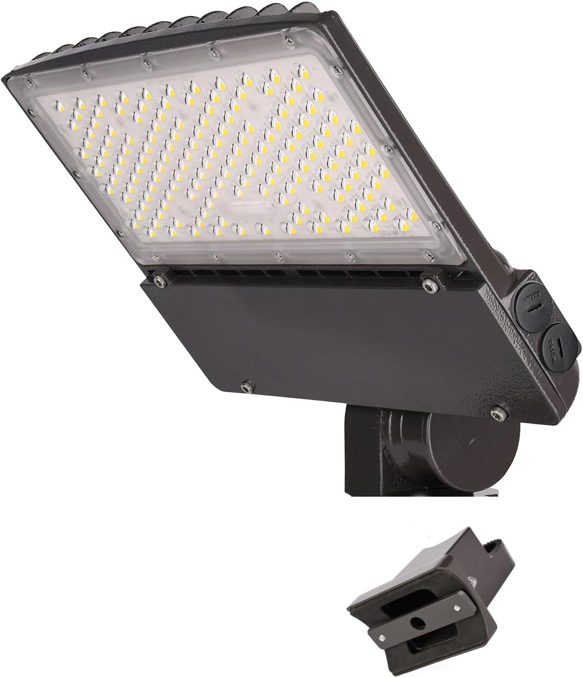 100W 120W 150W Wattage Adjustable Parking Lot Light LED Fixture 3000K 4000K 5000K CCT Tunable Outdoor Commercial Street Area Lighting for 4-5 Inch Round Pole Bronze 100-277V