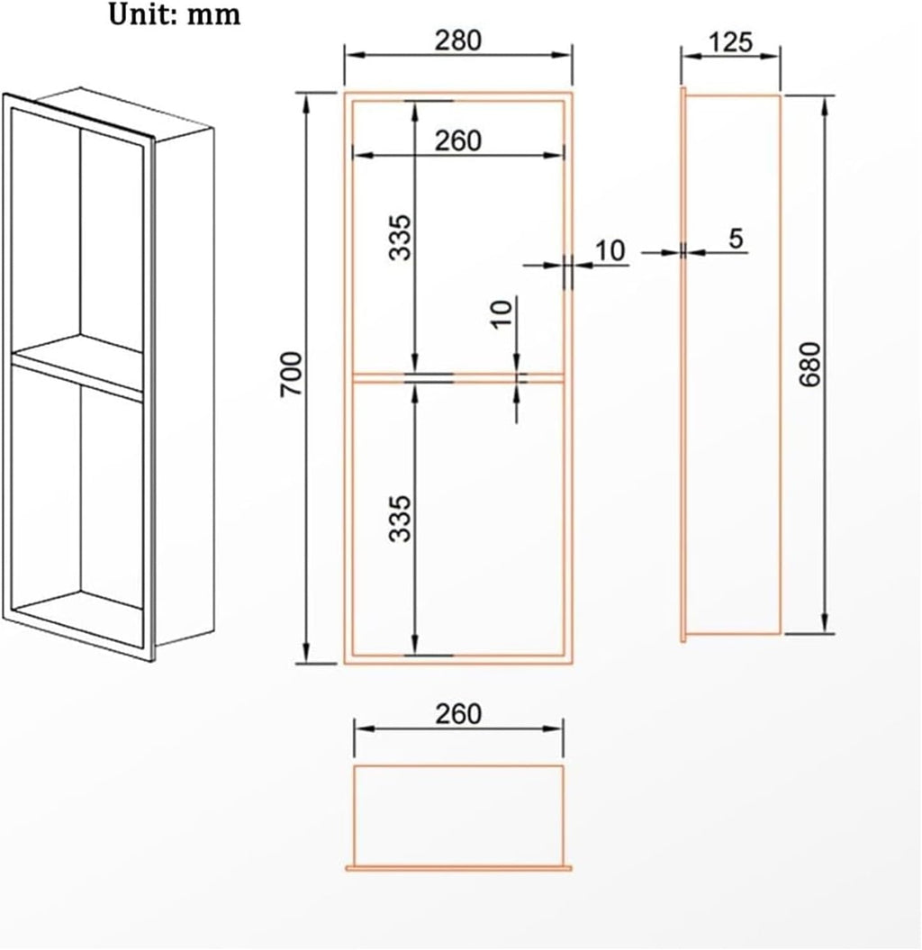 Stainless Steel Shower Nich, One Piece Embedded Shower Niche, Room Shelf Recess Storage for Bath/Shampoo/Toiletry Pantry Decor,Gold,70x28x12.5cm
