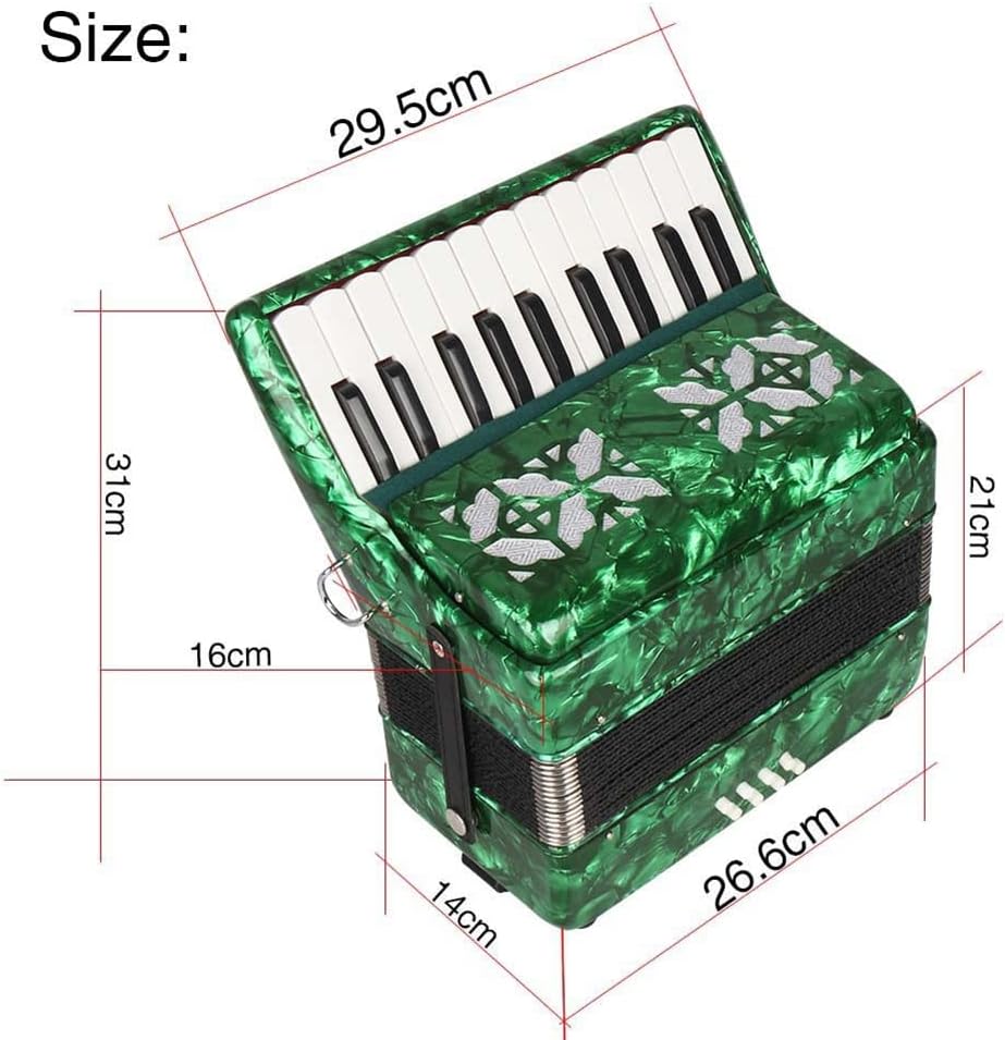 22 Buttons Accordion, 22 Keys 8 Bass Exquisite Celluloid Piano Accordion with Adjustable Straps, Professional Musical Instruments for Adults Beginners (Color : Green)