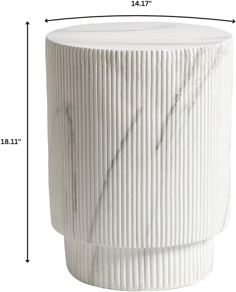 LeisureMod Eden Modern Side End Table – Indoor and Outdoor Accent Table for Living Room, Bedroom, Patio, Balcony, Porch, Garden, Small Spaces in White Marble