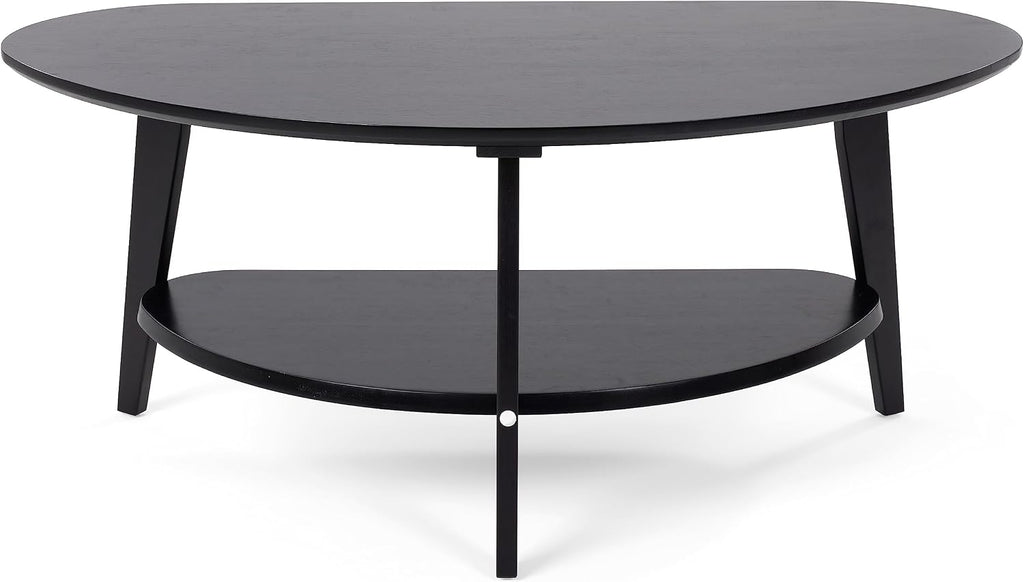 NAVREX Mid Century Modern Coffee Table, Oval Coffee Tables with Storage for Living Room, 2 Tier Solid Wood Center Table, Black Coffe Tables, Value Lies in Material, Easy Assembly, 40.2'*22'