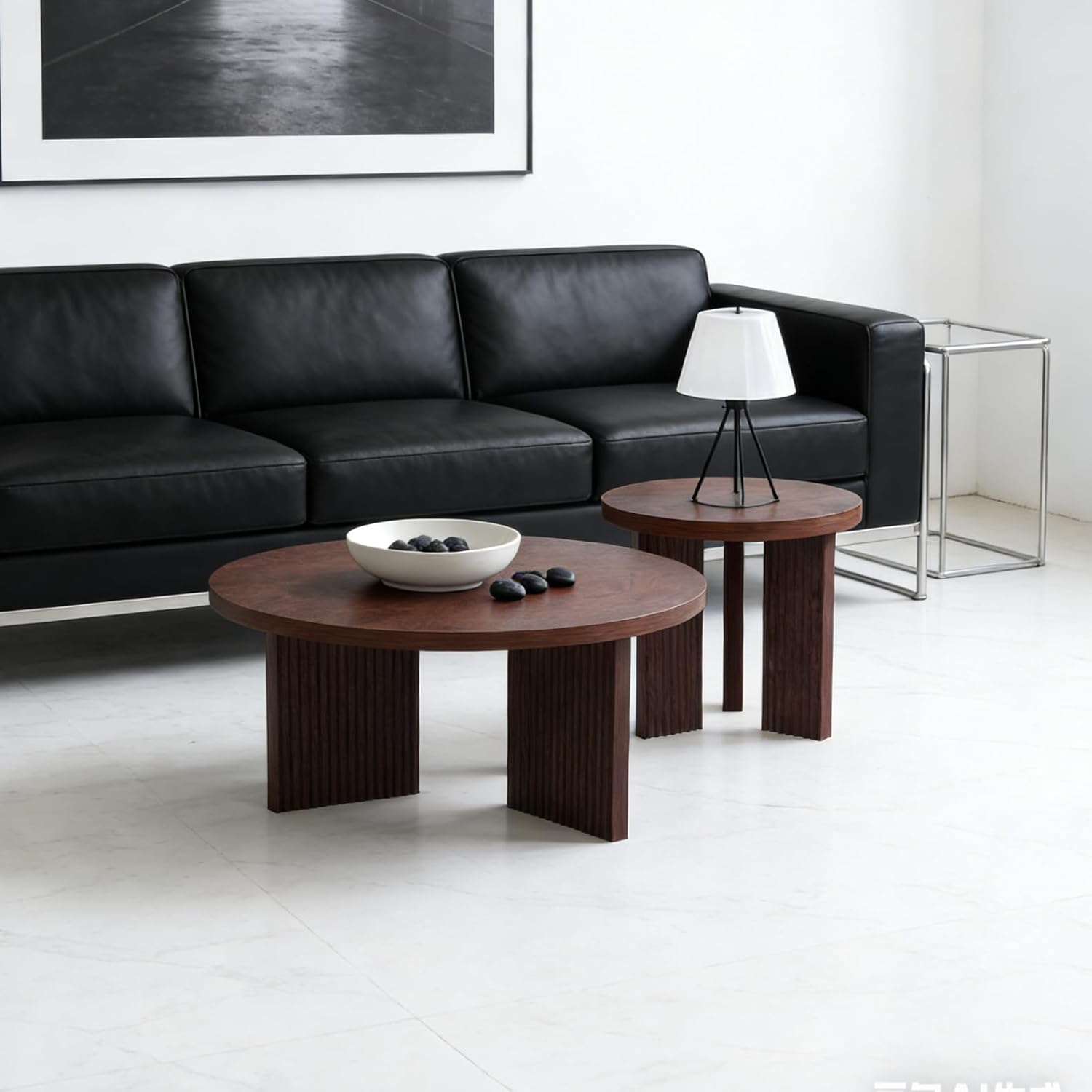 Nesting Coffee Table Set of 2, Modern Wooden Coffee Table with Smooth Thick Design, Circle Tea Table and End Table Set, Accent Center Tables for Living Room, Office, Burgundy