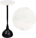 JONATHAN Y END4001C Ava 23.75' Art Deco Contemporary Metal Pedestal Drink Table and Decorative End Table with White Marble Round Top and Hammered Base for Living Room, Bedroom, Office, Black