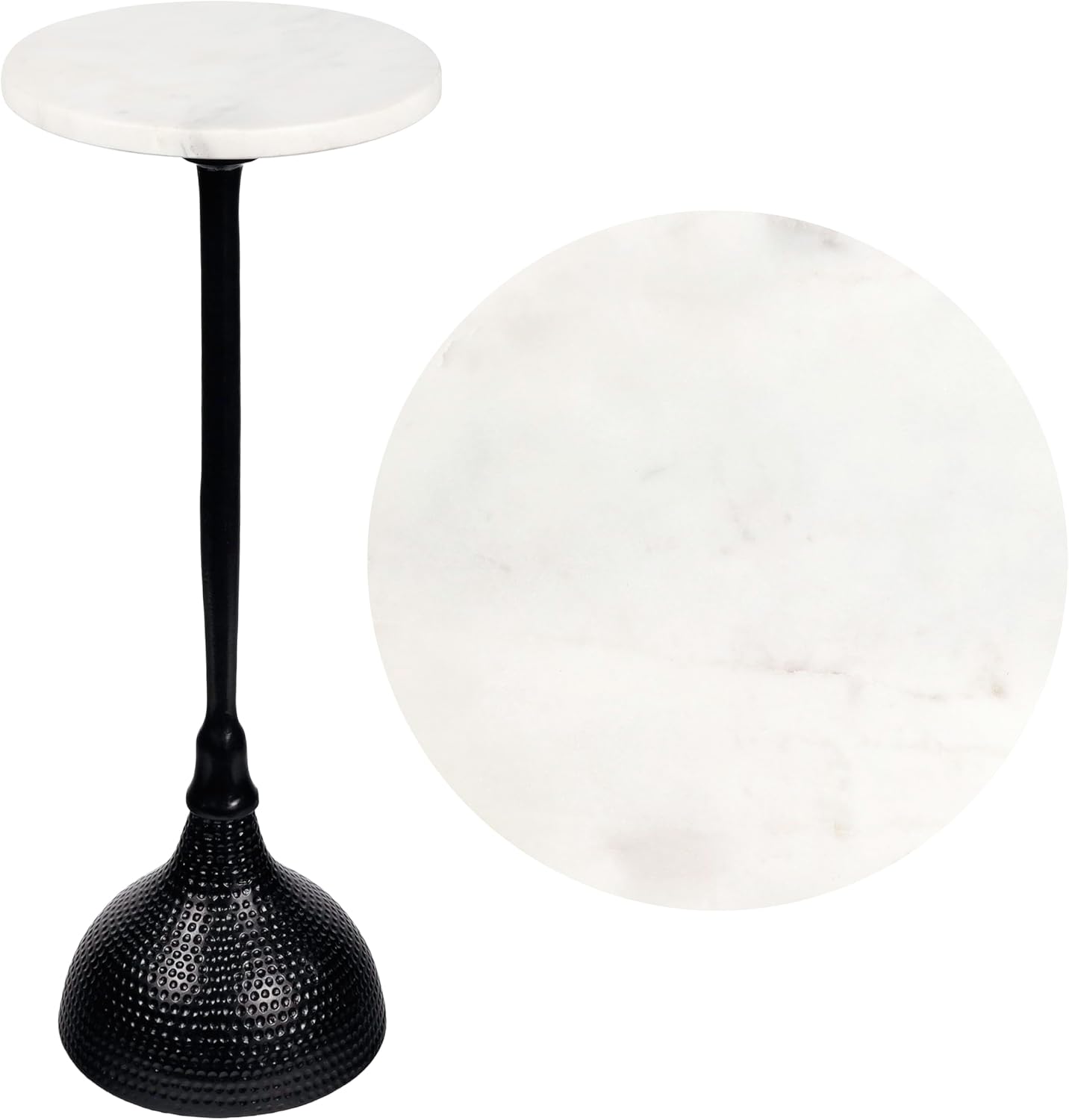 JONATHAN Y END4001C Ava 23.75' Art Deco Contemporary Metal Pedestal Drink Table and Decorative End Table with White Marble Round Top and Hammered Base for Living Room, Bedroom, Office, Black
