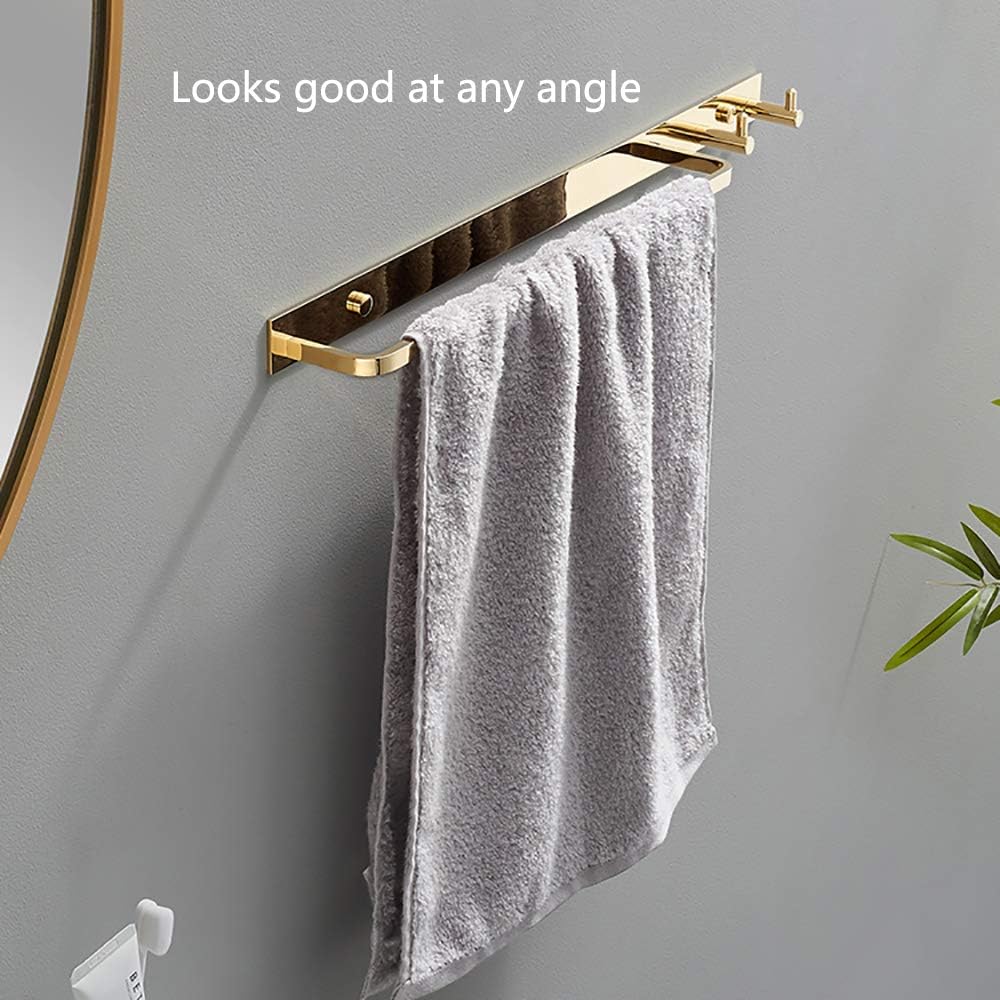 Towel Bar Towel Rail with 2 Hooks Heavy Duty Brass Towel Rack Wall Mounted Towel Holder Double Rod Storage Rack for Bathroom Kitchen Toilet,Black Gold,Black Gold