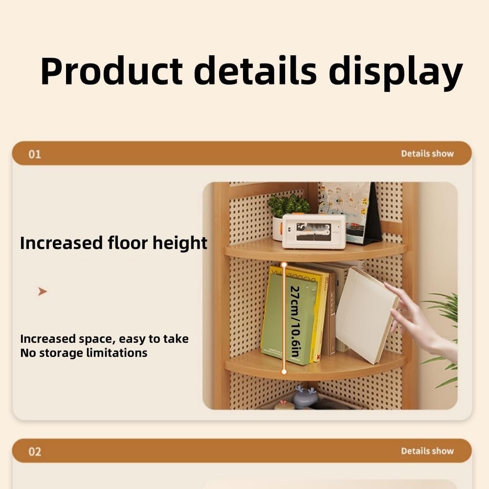 Vintage Corner Bookshelf and Storage Cabinet, Multi-Tier Shelf for Books, Multi-Function Corner Shelf, Home Decoration, Living Room Wall Bookshelf(Natural)