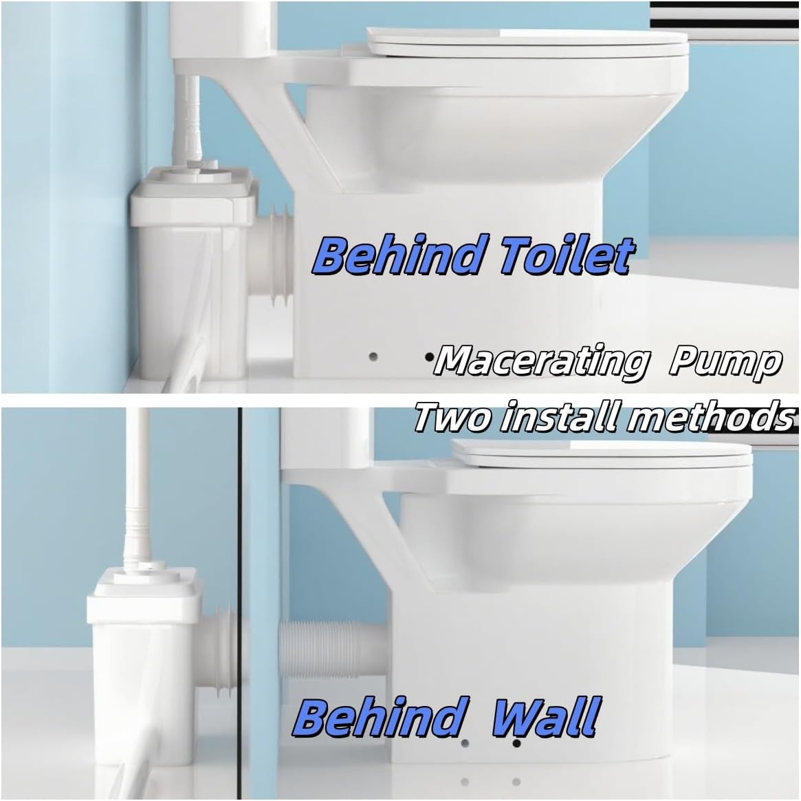 SouNor 750W Macerating Upflush Toilet with Pump System for Basement, 3-Water-inlet Up Flush Macerator [19' Extra Tall], [Dual Flush] for Sink, Toilet, Bathtub, [750 Watt]