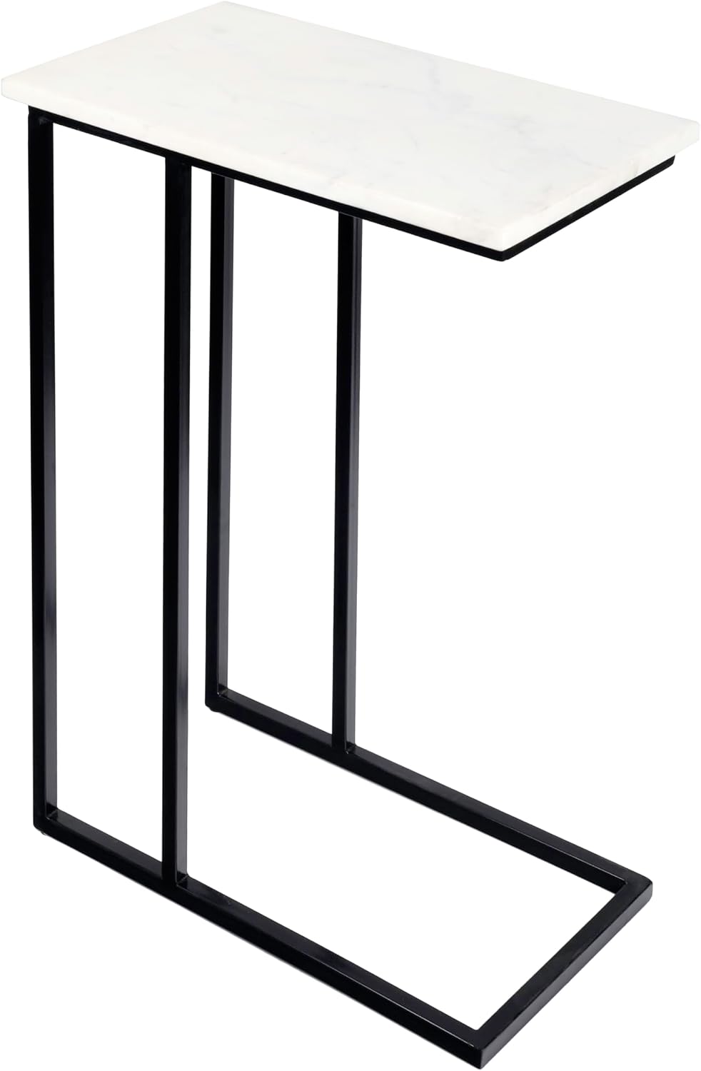 JONATHAN Y END4005A Caius 24.25' Designer Industrial Metal C-Shaped End Table and Side Couch Table with White Marble Top for Living Room, Bedroom, Office, Bathroom, Black