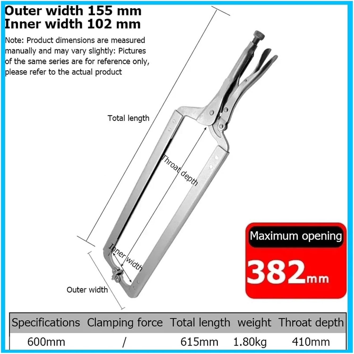 Locking Welding Pliers 1pc 6-24 in Heavy-Duty Locking C-Clamp Pliers Adjustable Welding Clamp Clip Regular Tips Welding Fixing Hand Tool(24 in 600mm)