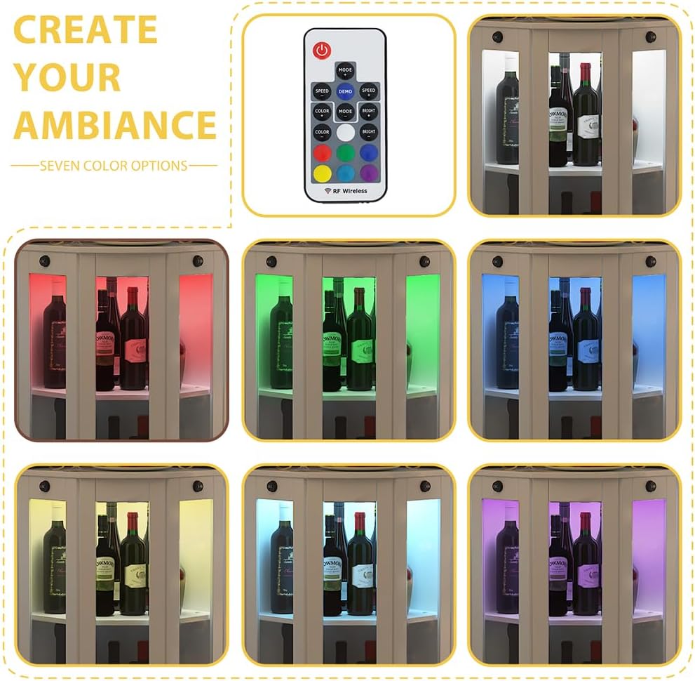 COCO DESIGN Corner Wine Cabinet with Lockable Glass Door & LED Light, 4-Tier Liquor Bar Unit, Modern Farmhouse Home Bar for Kitchen/Dining Room/Living Room, 2 Glass Display Trays & 2 Wine Racks, White