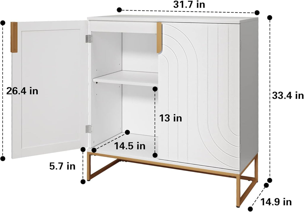 HLR 2PCS Sideboard Buffet Cabinet with Storage, Modern Accent Cabinet Adjustable Shelves Wooden Storage Cabinets for Kitchen, Dining Room, Living Room, Coffee Bar, Garage, Entryway, White