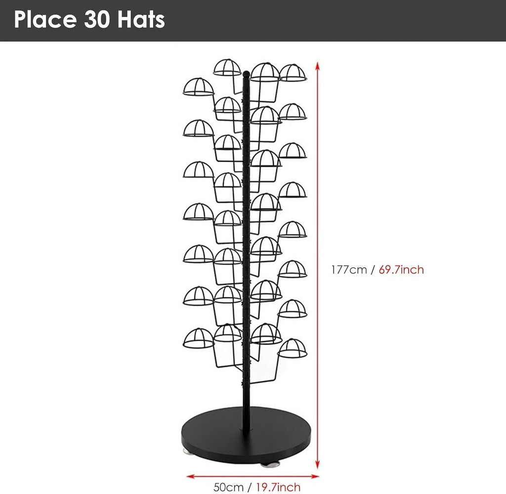 Standing Hat Display Rack, Large Capacity Metal Organizer for Baseball Caps, Fedora, Cowboy Hats, Holds 30, Ideal for Shops, Salons, and Homes(Gold)