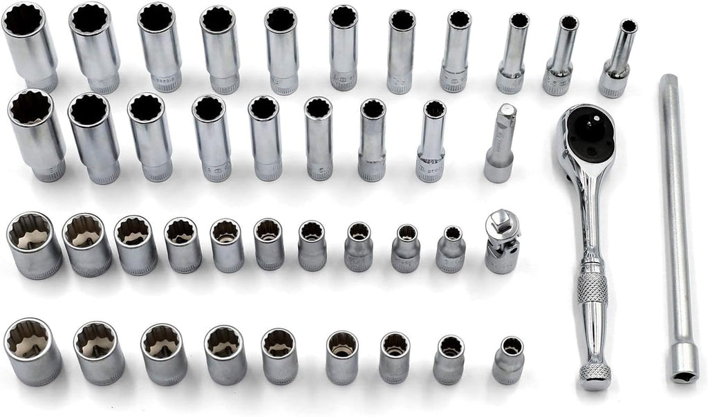 Genius Tools 42PC 1/4' Dr. Metric & SAE Deep Hand Socket Set (12-Point) - TW-242MS