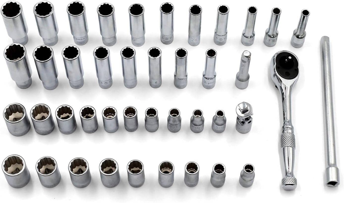 Genius Tools 42PC 1/4' Dr. Metric & SAE Deep Hand Socket Set (12-Point) - TW-242MS